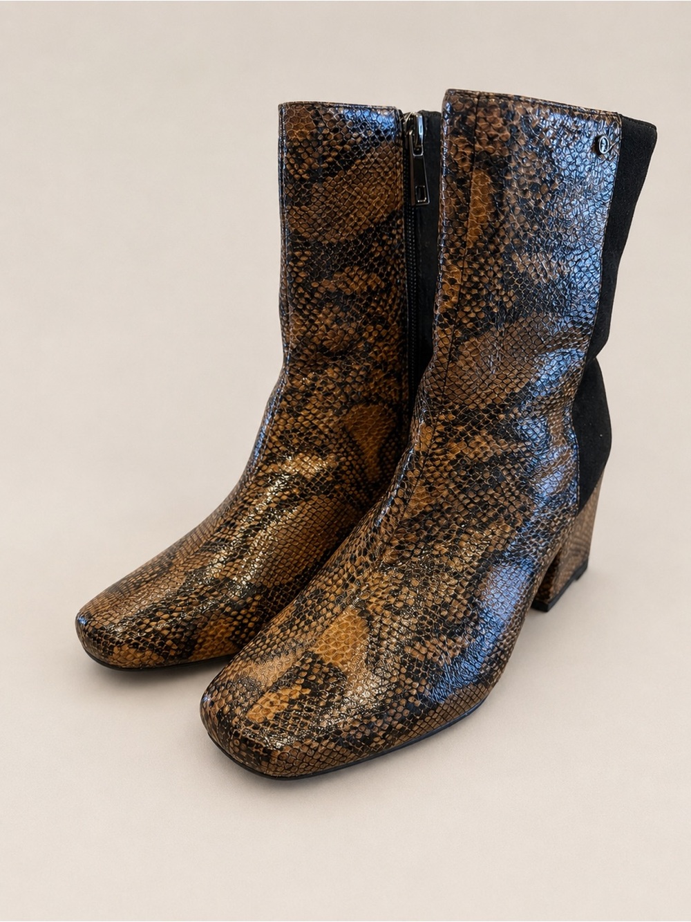 French Connection Snake Print Block Heel Ankle Boots Size 7